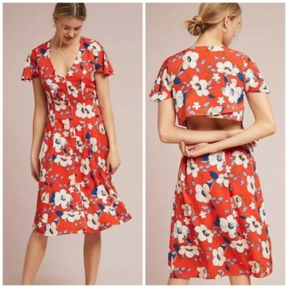 ANTHROPOLOGIE LONDON ROSE REGENTS FLORAL MIDI DRESS